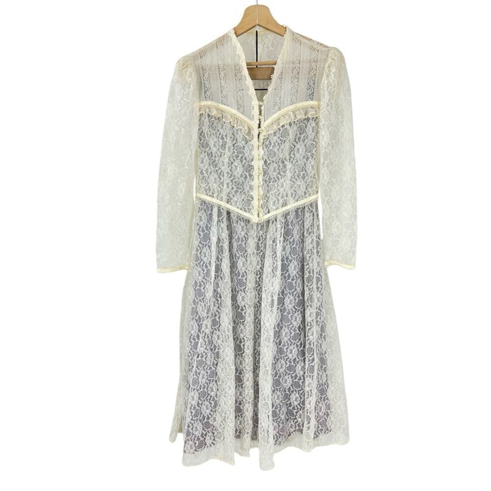 Rare Vintage Gunne Sax Lace Corset Dress With Purple Lining And Crop Jacket Sz 5